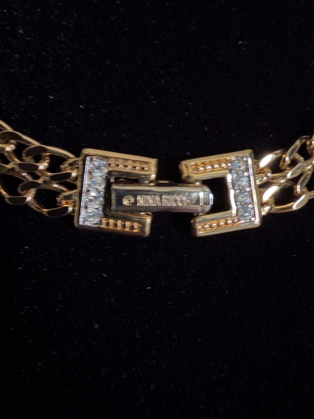 Nina Ricci Vintage Gold Plated Rhinestone Double Link Choker Necklace Stunning! - Picture 8 of 10